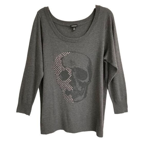 Torrid studded skull gray scoopneck sweater 12 - Picture 2 of 8